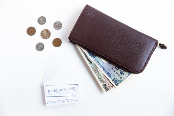 L字ファスナー長財布　薄い　本革　ブラウン　レディース　メンズ　姫路産マットシュリンクレザー　aw-05ons 7枚目の画像