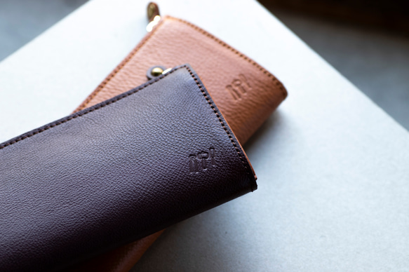 L字ファスナー長財布　薄い　本革　ブラウン　レディース　メンズ　姫路産マットシュリンクレザー　aw-05ons 2枚目の画像