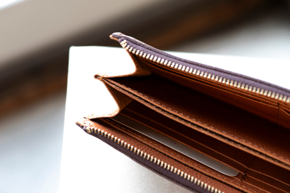 L字ファスナー長財布　薄い　本革　ブラウン　レディース　メンズ　姫路産マットシュリンクレザー　aw-05ons 6枚目の画像