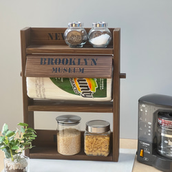 パスタポットラック＆3段スパイスラック　ウォルナットxエメラルドグリーン パスタポットラック＆3段スパイスラック ウォルナットx