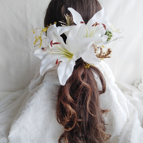 カサブランカ（百合）と胡蝶蘭のヘッドドレス ヘアアクセサリー