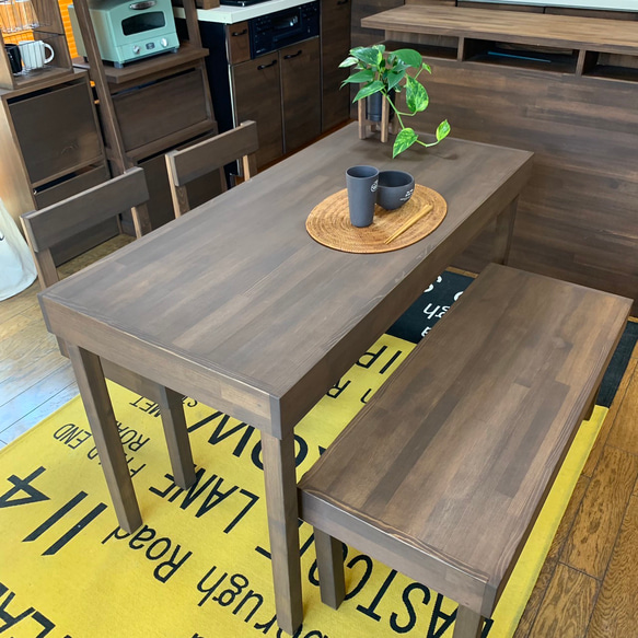 カフェ風⭐️ダイニングテーブルセット 背もたれ付きベンチ2脚 ロング  