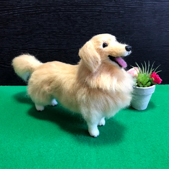 羊毛フェルト　ゴールデンレトリバー 羊毛フェルト 犬 額縁入りゴールデンレトリバー 犬フィギュア