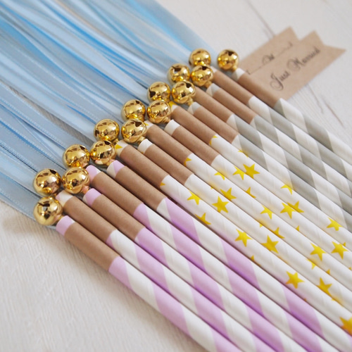 リボンワンズ5本セット♪ パステルブルーリボン＊選べるストロー3柄