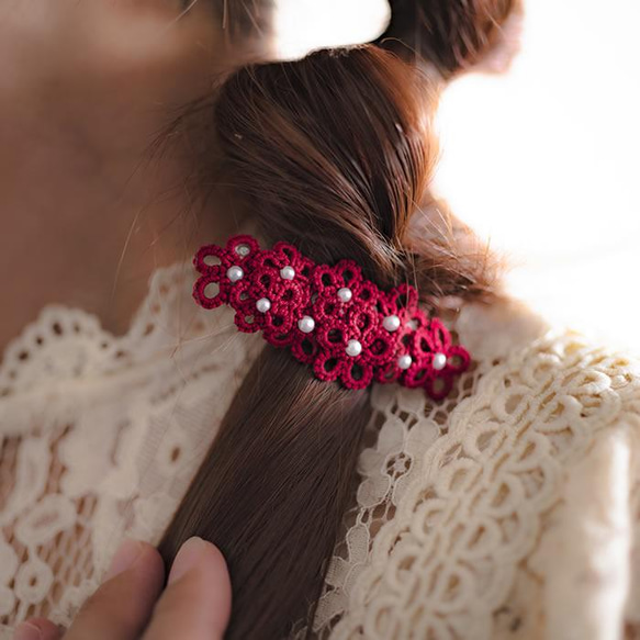 花束 バレッタ ヘアアクセサリー 髪飾り フラワー 繊細 大人 秋 冬 4枚目の画像