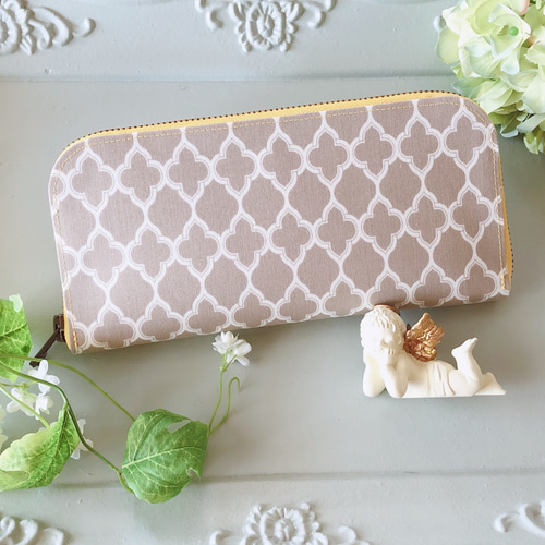 かわいい布で作った長財布 軽量なのに大容量！ベージュモロッカン柄 長