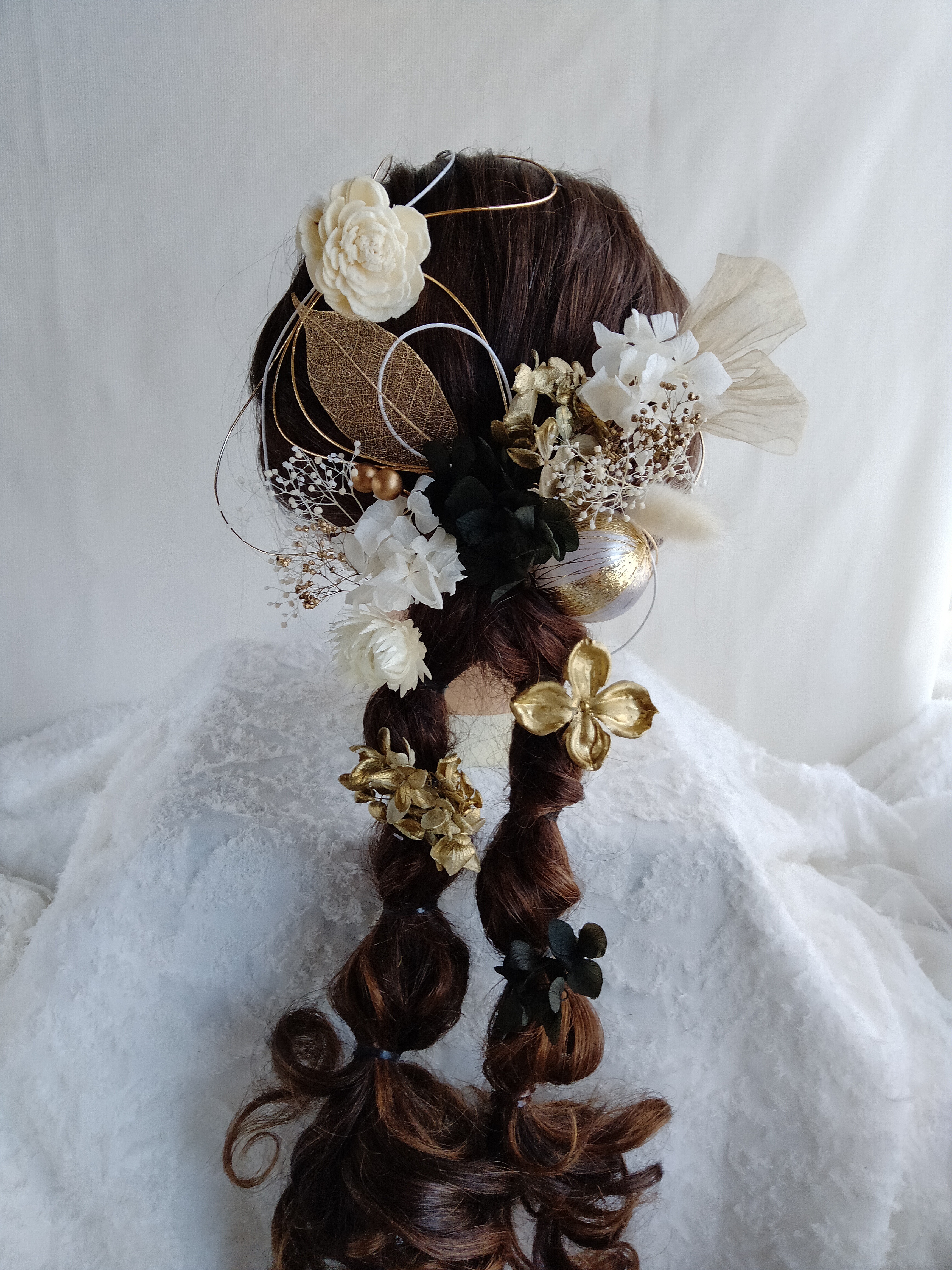 ツインテール　ツイン団子　ツインアレンジ　編みおろし　編みおろしアレンジ 　オーガンジーリボン　リボン　卒業式　成人式