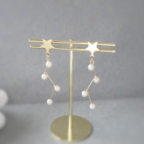 作家様　イヤリング　ハンドメイド　星 星と星座☆イヤリング／ピアス*1535* イヤリング・ノンホールピアス