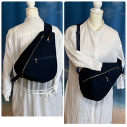 帆布　紺色　しずく型 ワンショルダー バッグ ボディバック　長さ調節可能 帆布　ネィビー30番 2枚目の画像