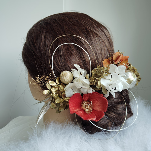花凛＿＿橙椿の髪飾り 椿 つばき ツバキ 卒業式 成人式 結婚式 髪飾り
