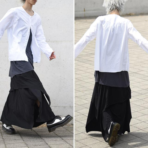サイドスリット入りフェイクレイヤードロングスカート ロング