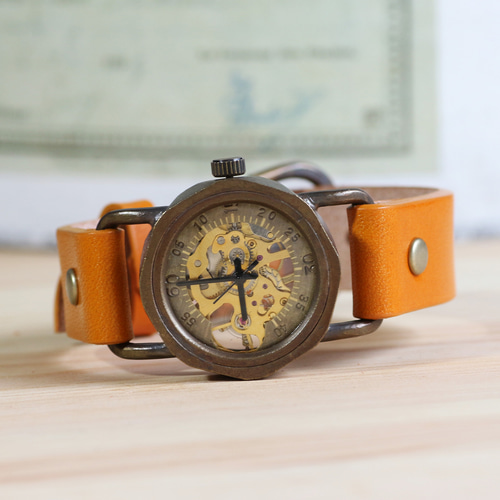 アンティーク腕時計 ハンドメイド 機械-手巻き式 腕時計 アンティークデザインと精巧な歯車の動きが