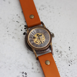 機械-手巻き式 腕時計　立体感のある文字盤とギアが美しいハンドメイドウォッチ WB011 5枚目の画像