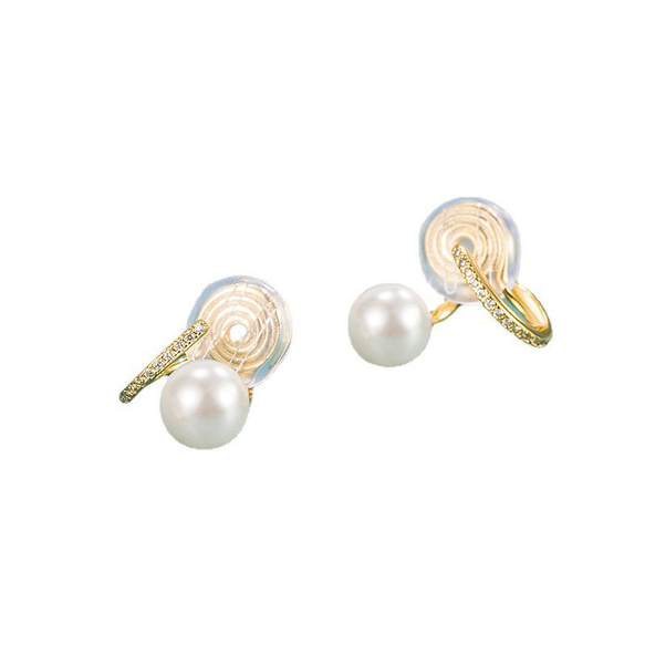 耳環無穿孔耳環流行無痛珍珠珍珠白色金色矽膠套螺旋耳環優雅 第14張的照片