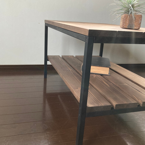 カフェテーブルBK アイアン風脚・ビンテージワックス仕上げ ロー