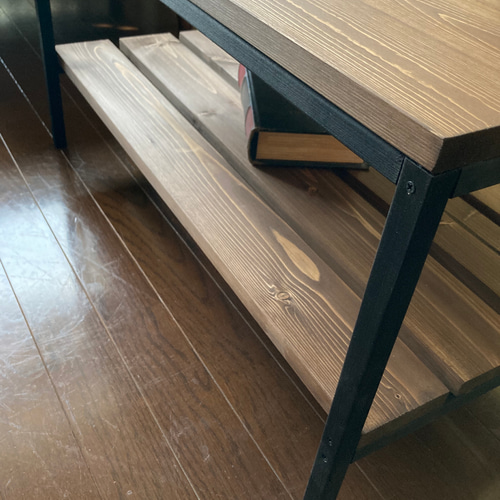 カフェテーブルBK アイアン風脚・ビンテージワックス仕上げ ロー