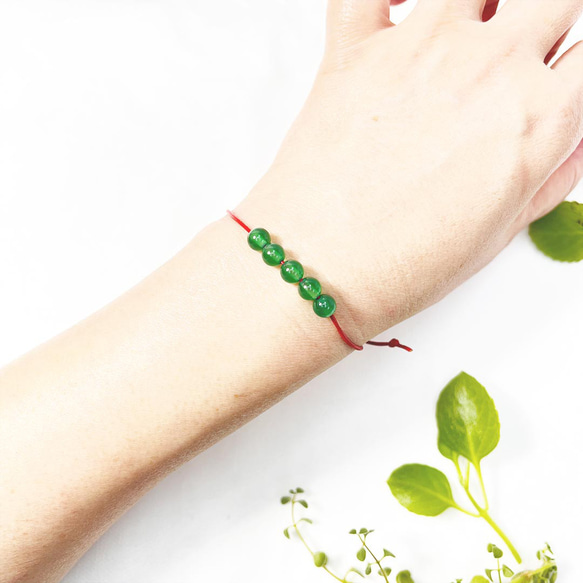 Green Agate August Red Leather Bracelet 5 Gems 1枚目の画像