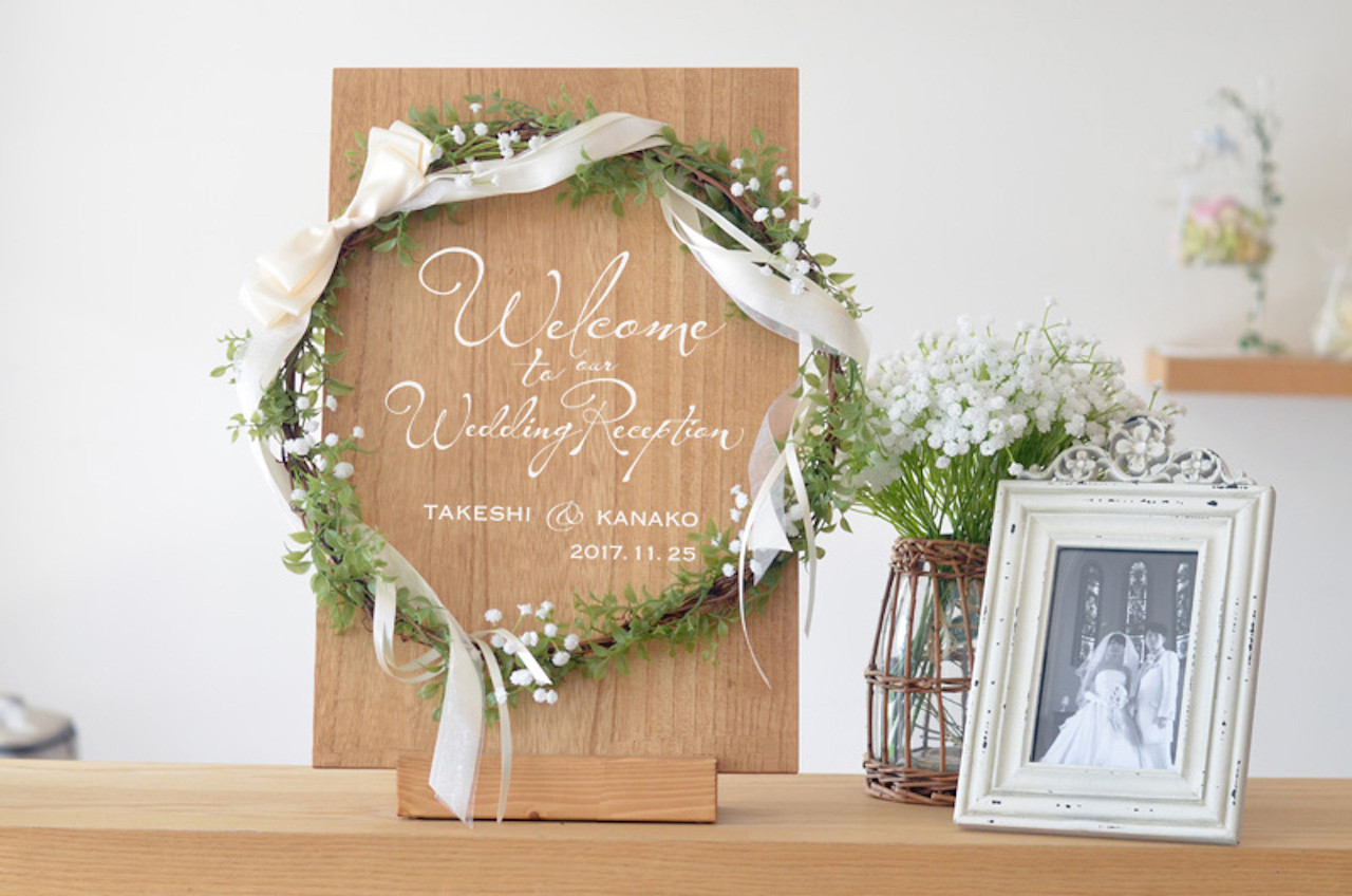 フォレ・プランタ - forêt printemps - フィーノ木製ウェルカムボード オーク スタンド付き