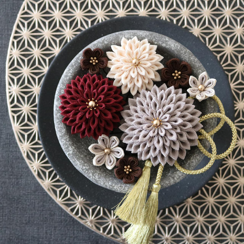 ナチュラル】髪飾りセット ☆ つまみ細工 成人式 髪飾り 卒業式 結婚式