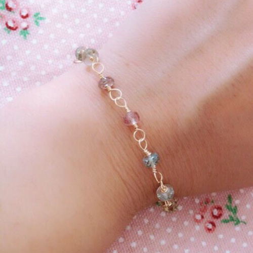 [No.112] マルチサファイアのブレスレット 14kgf ハンドメイド 14kgf】天然石＊マルチカラーサファイアブレスレット_a
