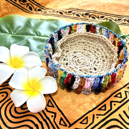 送料無料】青系グラスビーズエスニック小物入れ☆インテリア☆アジアン