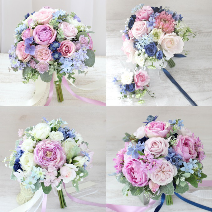 オーダーメイドブーケ22,000円～/パープルピンク×ライトピンク×白×サムシングブルーのラウンドブーケ