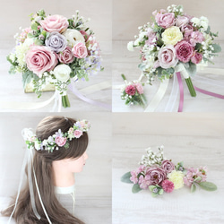 造花ブーケ　ハンドメイド ブーケ 造花 クラッチブーケ アクアブルーA ブートニアセット