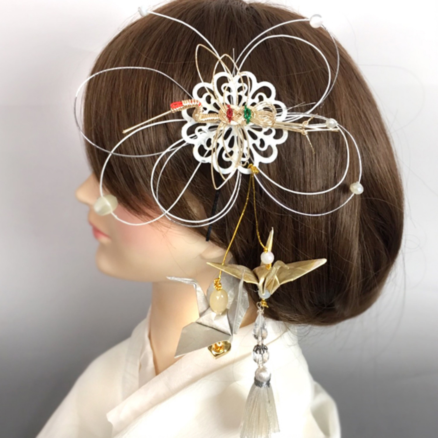 【送料無料】成人式　結婚式　髪飾り　水引　和モダン　大正ロマン　御祝い水引細工（純白の花嫁）【色変更可能】