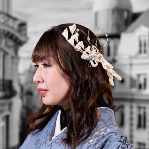 結婚式 ウエディング 成人式 髪飾り 白 つまみ細工 個性的 寿 結婚式 ウエディング 成人式 髪飾り 白 つまみ細工 個性的 寿