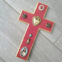 Mexico十字架 コラソンのウッド製クロス 壁掛け飾り メキシコ雑貨