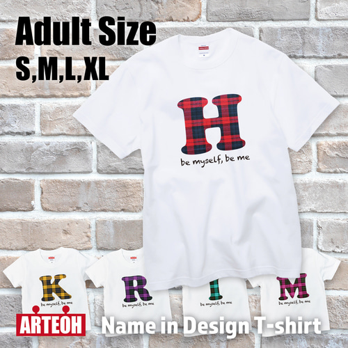 名前入り チェック柄 イニシャルTシャツ 80~160サイズ キッズ ベビー 