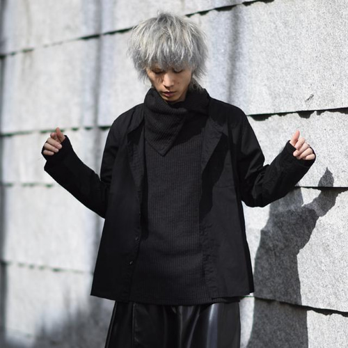 カットオフ×ワッシャー加工ノーカラーシャツ シャツ albino 通販