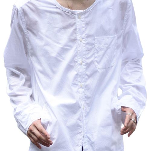 カットオフ×ワッシャー加工ノーカラーシャツ シャツ albino 通販