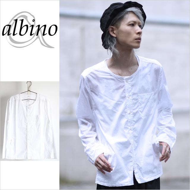 カットオフ×ワッシャー加工ノーカラーシャツ シャツ albino 通販