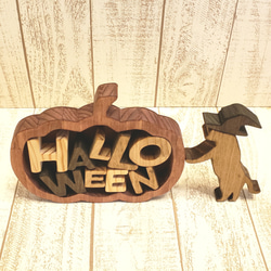 [定制] 木製貓和萬聖節字母雕像，顏色可變 | 秋季裝飾，室內裝飾，手工製作 第3張的照片