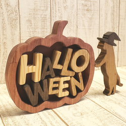 [定制] 木製貓和萬聖節字母雕像，顏色可變 | 秋季裝飾，室內裝飾，手工製作 第2張的照片