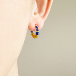 Lapis Lazuli and Golden tiger eye, tiny hoop earrings (夾式耳環) 第5張的照片