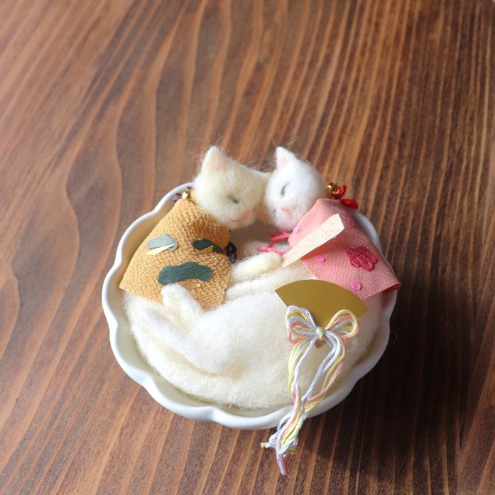 なかよし祝い猫　Φ13cm★花鉢　リングピロー