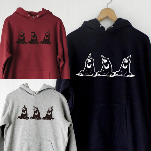 送料無料 出待ちマレー熊 パーカー 3カラー 杢グレー ネイビー ワイン