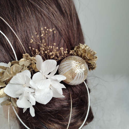 花凛＿＿白金の髪飾り 卒業式 成人式 結婚式 髪飾り 白無垢 色打掛