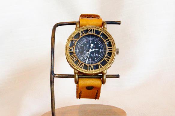 手工手錶 Via Cassia（古董錶殼、黑色錶盤和棕色） 第2張的照片