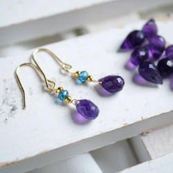 紫水晶與倫敦藍色石英暮光吊式耳環 第1張的照片