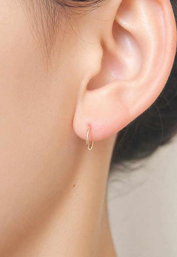 La Brillante】14kgf 8㎜ シンプルキャッチレスフープピアス＃3