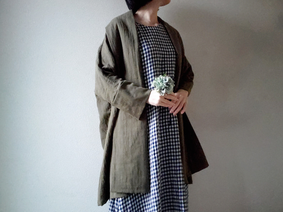 〈全14色〉ふわふわ軽くて柔らかい肌触り❤️Double gauze  long cardigan　松葉色　 3枚目の画像