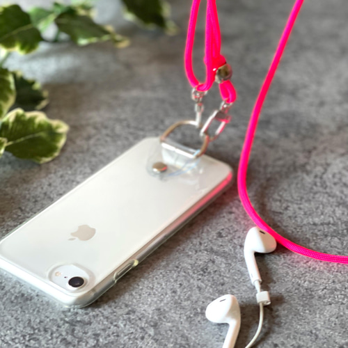 Creema限定送料無料】蛍光ピンク◇iPhoneケース◇落下防止ネック