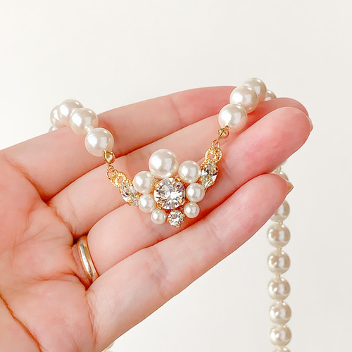 【本日限定】販売 花梨木 彩貝インレイ ジュエリーボックス／パールネックレス付き ナチュラル/パールネックレスS/Cattleya＜結婚式 七五三 卒業式 入学