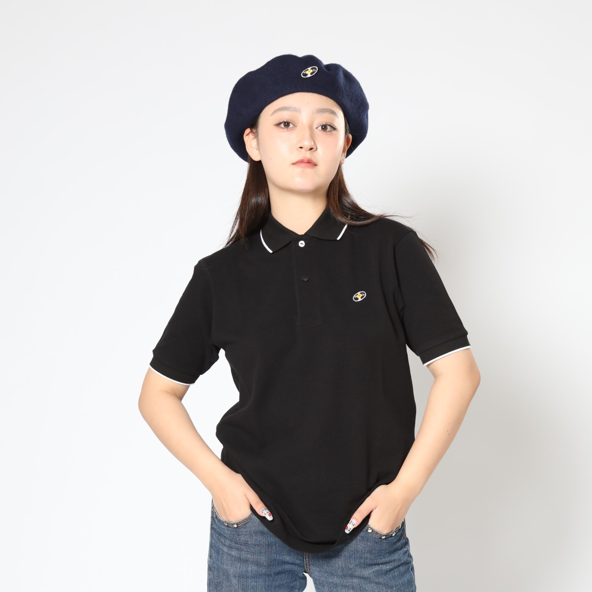 ポロシャツ（レコードワッペン）　ブラック　Mサイズ　WATERFALLオリジナル　メンズ　綿カノコ素材 8,360円