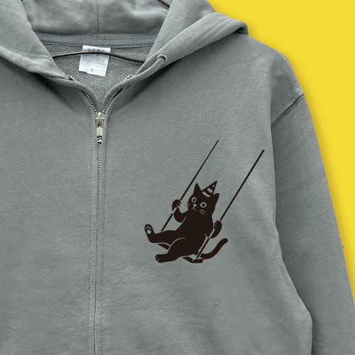 春の超早割2026 ブランコ黒猫 ライトジップパーカー グレー 薄手 後ろ