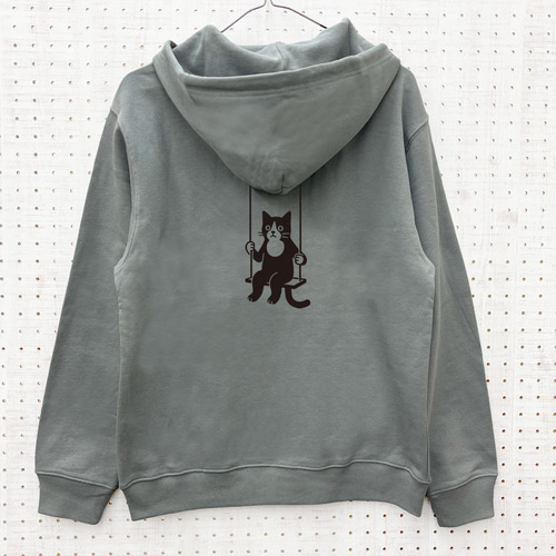 春の超早割2026 ブランコ黒猫 ライトジップパーカー グレー 薄手 後ろ