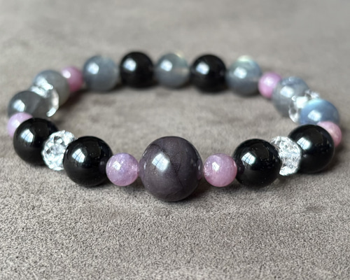 【一点物】ラリマー ハート♥️キラキラお姫様天然石ブレスレット 信念を貫き勝利を手にする/ルビー・スギライト・ラブラドライト・水晶